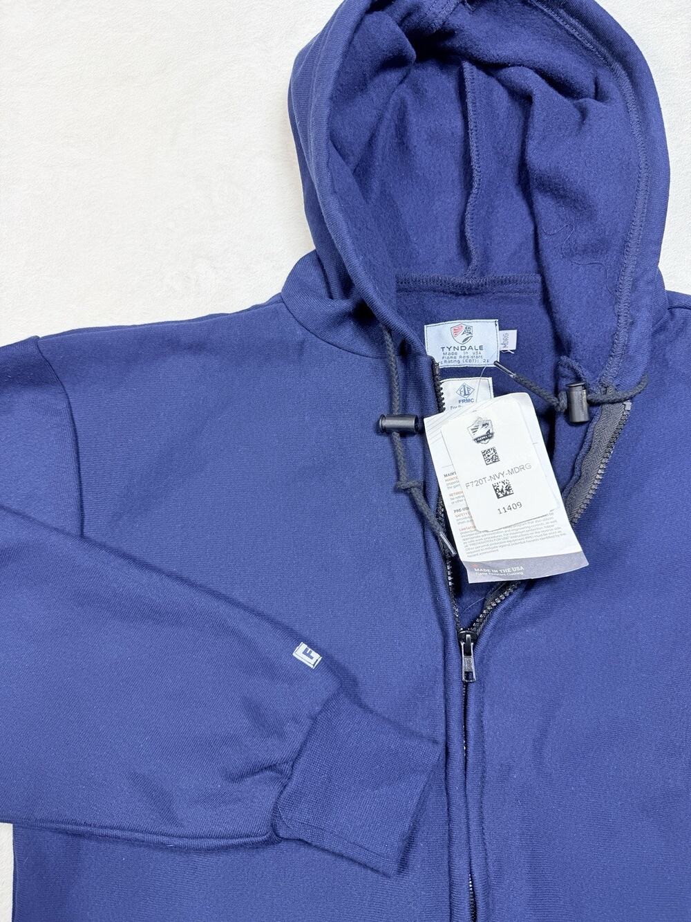 Tyndale Flame Resistant Hoodie F720T Men’s Med Sweatshirt Navy Blue Zip Up FRMC